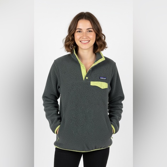 Patagonia Fleece Pullover Grey and Green Small - Picture 1 of 7